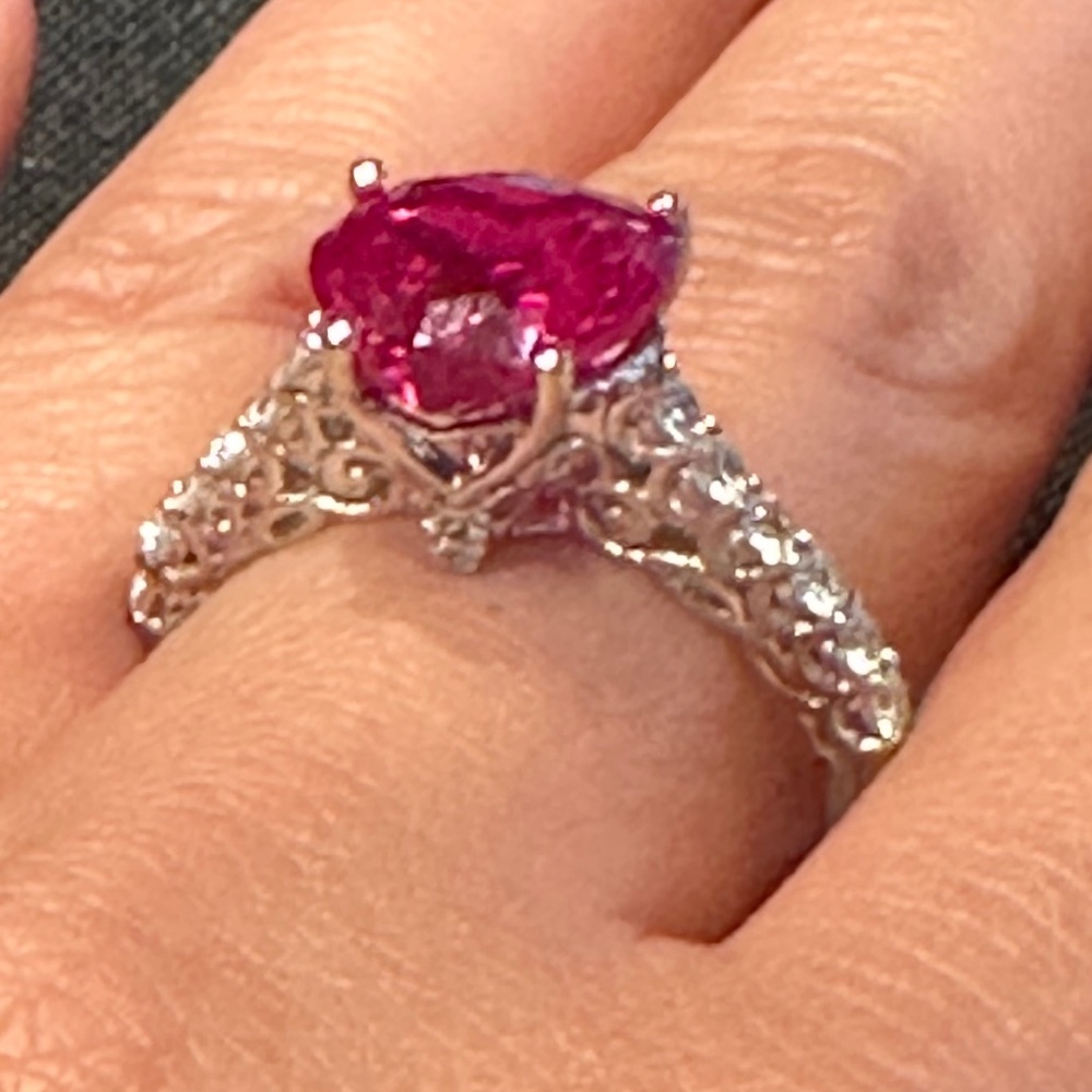 Lab Created Ruby Heart Silver Ring - image 4